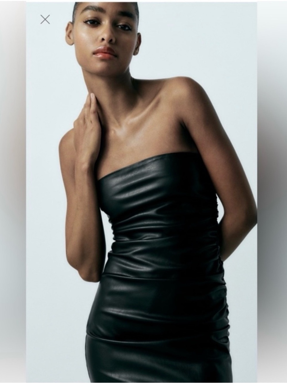 Zara Strapless Black Faux-Leather Bodycon Dress Nwt